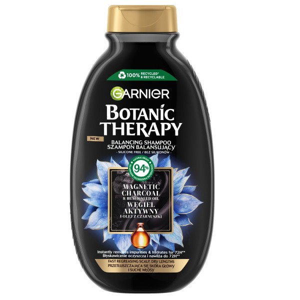 Balansuojamasis šampūnas Garnier Botanic Therapy su aktyvuota anglimi ir juodųjų kmynų aliejumi, 400 ml