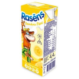 Bananų skonio pieno gėrimas, RASA RASENS, su vit., 200 ml