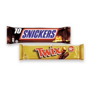 Batonėliai SNICKERS arba TWIX, 500 g