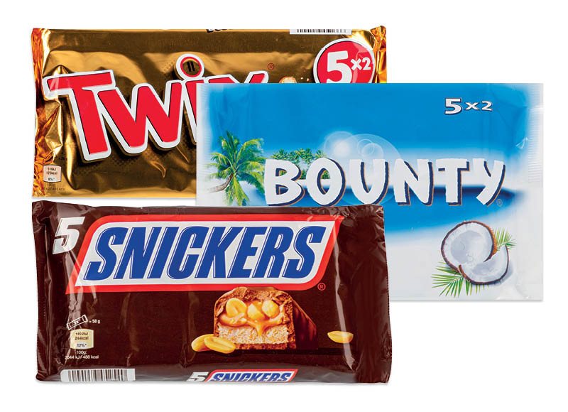 Batonėliai SNICKERS, TWIX ar BOUNTY, 250 g