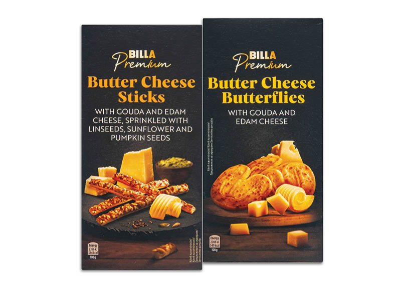 BILLA PREMIUM sviestinis sūrio skonio užkandis, 100 g