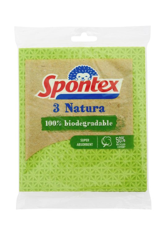 Biologiškai skaidžios šluostės-kempinės SPONTEX NATURA, 3 vnt