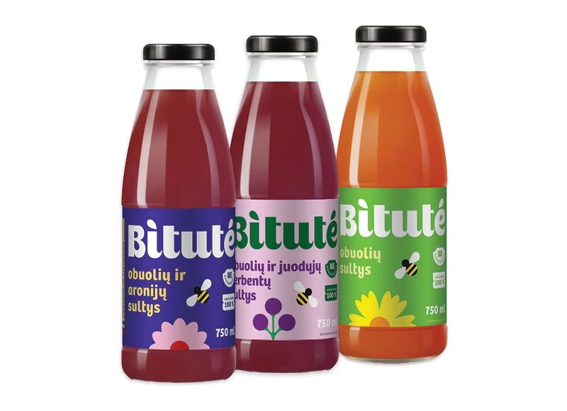 BITUTĖ obuolių, obuolių ir juodųjų serbentų ar obuolių ir aronijų sultys, 750 ml