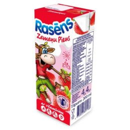 Braškių skonio pieno gėrimas, RASA RASENS, su vit., 200 ml