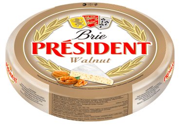 Bri sūris PRESIDENT su graikiniais riešutais, 60% rieb. s.m., 1 kg