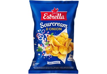 Bulvių traškučiai ESTRELLA, grietinės ir svogūnų skonio, 130 g