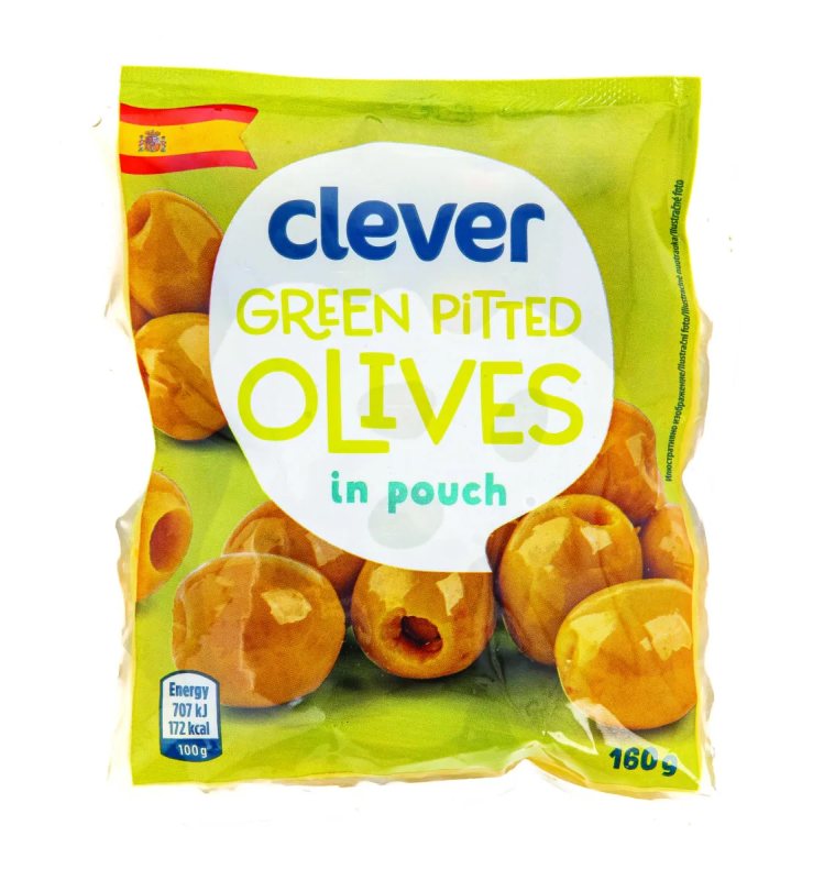 CLEVER žaliosios alyvuogės be kauliukų, 160 g