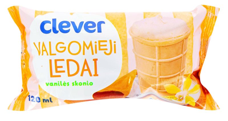 CLEVER vanilės skonio ledai vafliniame puodelyje, 120 ml