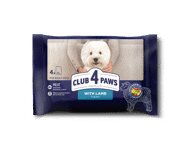 Club 4 Paws Premium su ėriena padaže. Visavertis konservuotas pašaras suaugusiems mažų veislių šunims, 4 x 85 g