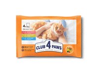 Club 4 Paws Premium su kalakutiena, triušiena ir ėriena, konservuotas pašaras suaugusioms katėms, 4 x 85 g