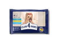 Club 4 Paws Premium su lašiša, triušiena ir ėriena, konservuotas pašaras mažų veislių suaugusiems šunims, 4 x 85 g