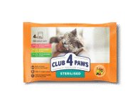 Club 4 Paws Premium visavertis konservuotas pašaras suau gusioms sterilizuotoms katėms su kalakutiena ir triušiena padaže, 4x85 gr