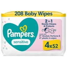 Drėgn. servetėlės PAMPERS SENSITIVE, 4 x 52 vnt