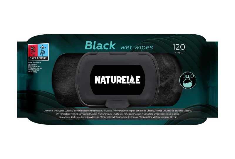 Drėgnos servetėlės NATURELLE Classic, juodos sp., 120 vnt