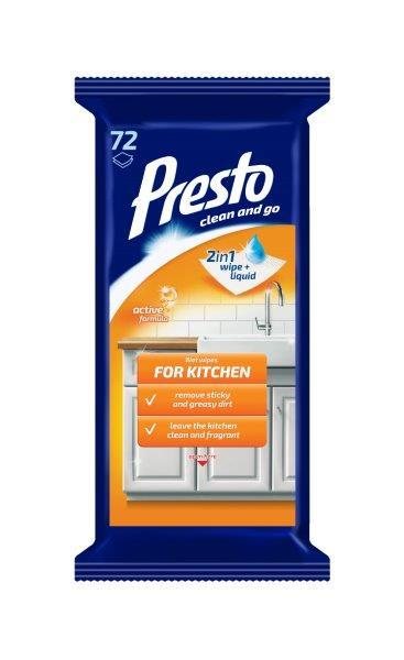 Drėgnos servetėlės PRESTO CLEAN, 72 vnt