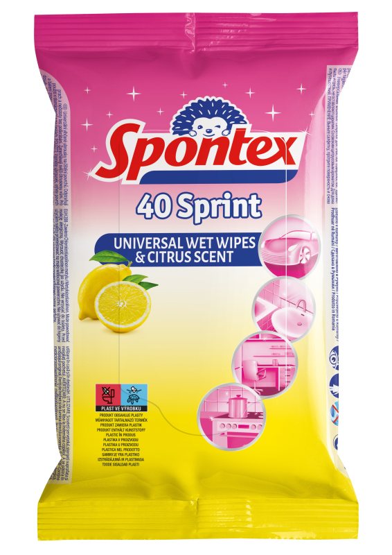 Drėgnos servetėlės SPONTEX SPRINT CITRUS, 40 vnt