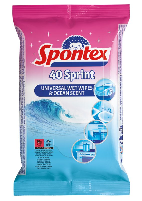 Drėgnos servetėlės SPONTEX SPRINT FRESH OCEAN, 40 vnt