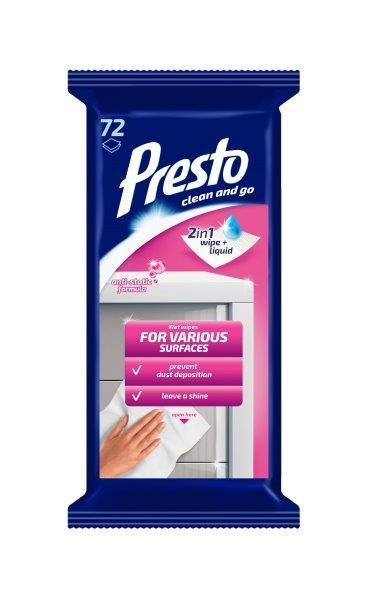 Drėgnos servetėlės su vašku PRESTO CLEAN, 80 vnt
