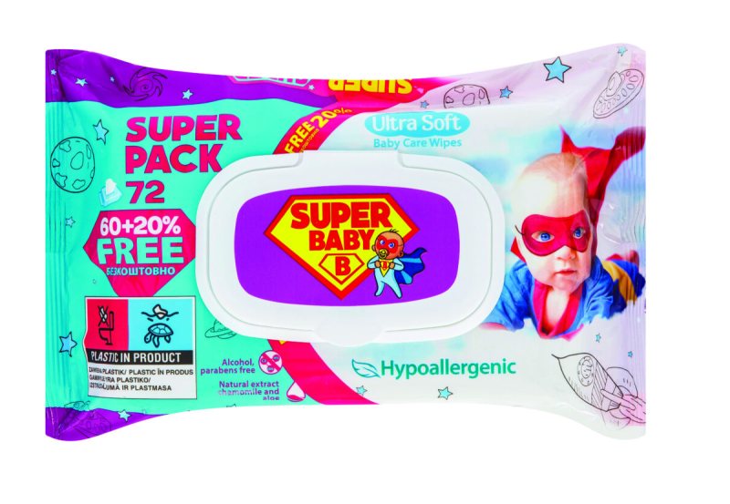 Drėgnos servetėlės vaikams su ramunėlių ir alavijų ekstraktu SUPER BABY