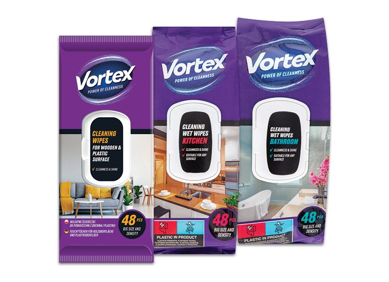 Drėgnosios valymo servetėlės VORTEX, 48 vnt