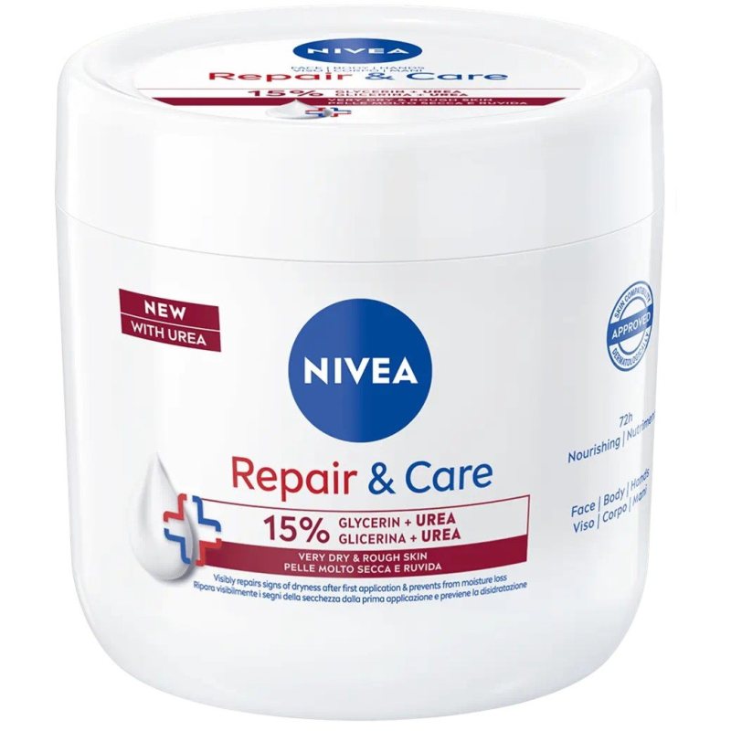 Drėkinamasis atkuriamasis kremas su karbamidu Nivea Repair & Care, 400 ml