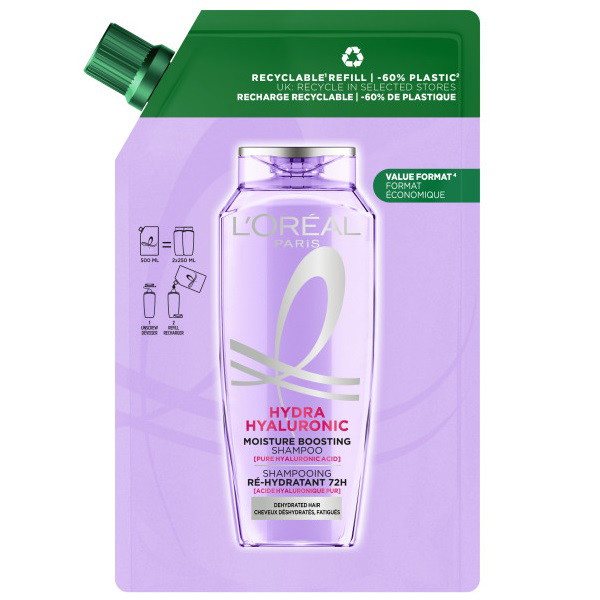 Drėkinamojo šampūno papildymo pakuotė L’Oréal Paris Elseve Hydra Hyaluronic, 500 ml