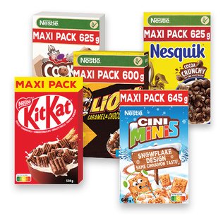 Dribsniai CINI MINIS, COOKIE CRISP, LION, NESQUIK arba KIT KAT, 600 g, 625 g, 645 g, 550 g