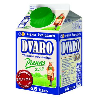 DVARO pienas, 2,5% rieb., 0.5 l