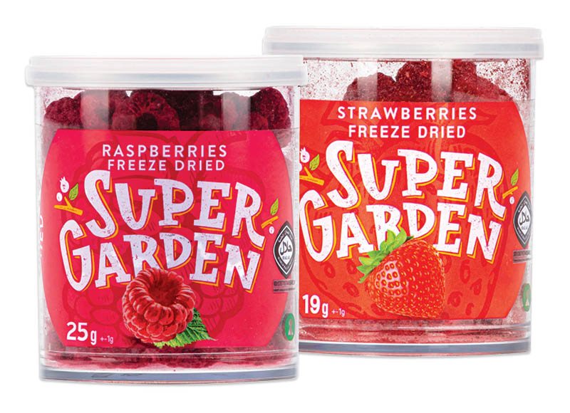 Džiovintoms šaltyje braškėms, avietėms SUPER GARDEN, 19 g