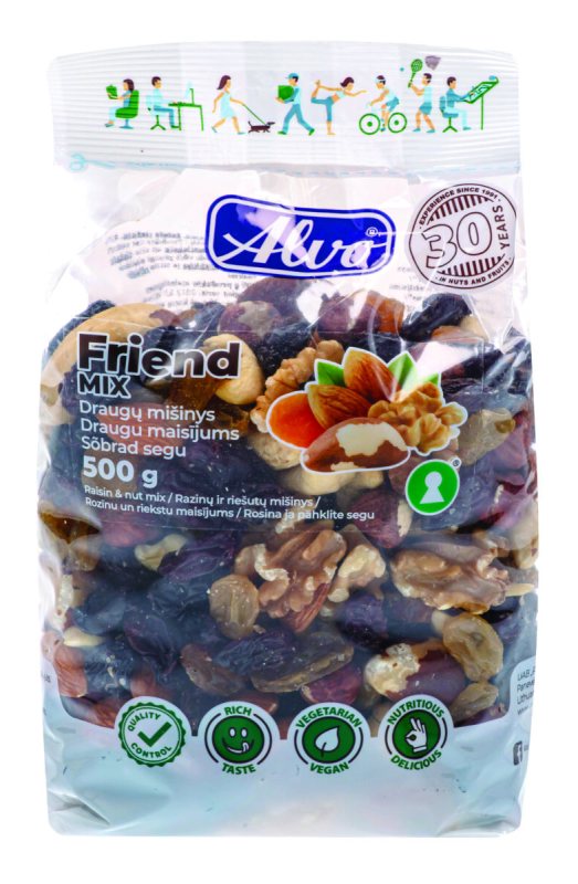 Džiovintų vaisių ir riešutų mišinys ALVO Draugų, 500 g