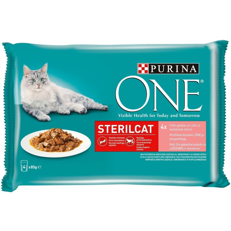 Ėdalas katėms ONE ADULT lašiša morkų padaže, 4 x 85 g