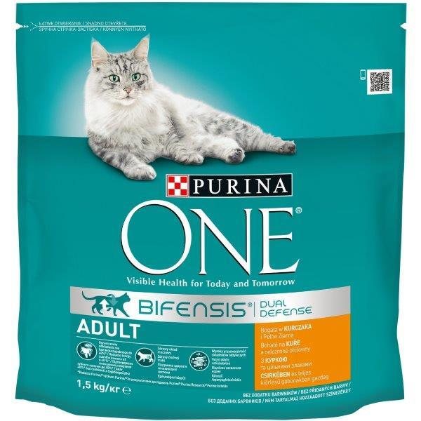 Ėdalas katėms ONE ADULT vištiena, ryžiai sausas, 1.5 kg