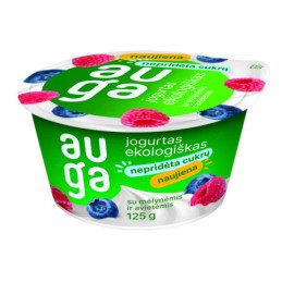 EKO jogurtas AUGA su mėlynėmis ir avietėmis, 3,5%rieb., 125 g