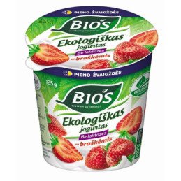 Ekol. jogurtas BIOS su braškėmis, be laktozės, 3,1%r., 125 g