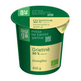 Ekologiška grietinė AUGA, 30% riebumo, 400 g