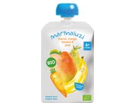 Ekologiška morkų, mangų, bananų, kriaušių tyrelė MARMALUZI, 6 mėn., 90 g
