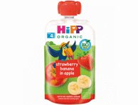 Ekologiška obuolių, braškių, bananų tyrelė HIPP, nuo 4 mėn., 100 g