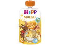Ekologiška obuolių, persikų, bananų tyrelė su jogurtu ir grūdais, 120 ml