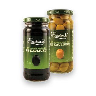 EXCELENCIA žal. arba juod. alyvuogės be kauliuk., 230 g