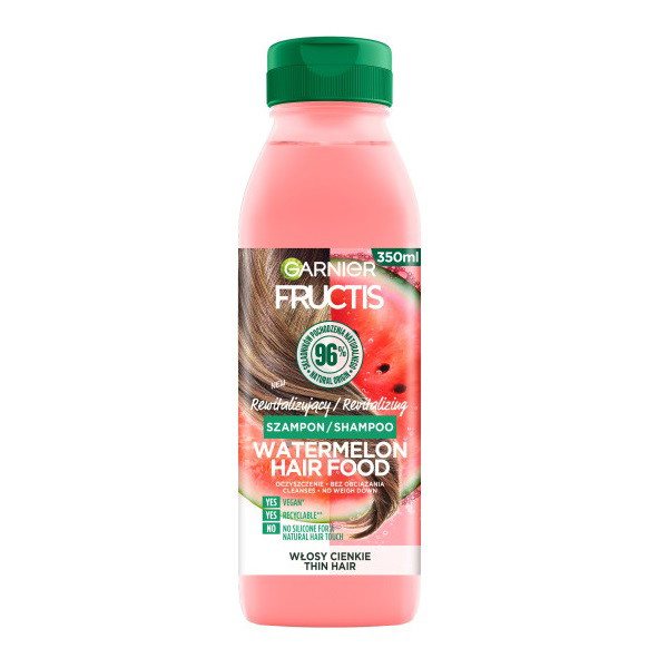 Gaivinamasis šampūnas ploniems plaukams Garnier Fructis Watermelon Hair Food, 350 ml