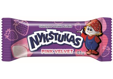 Glaist. varškės sūrelis NYKŠTUKAS PINK VELVET su braškėmis, 23,5 % rieb., 45 g