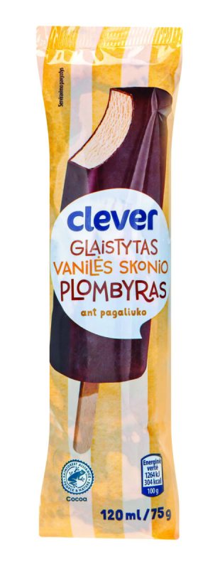 Glaistytas vanilės skonio plombyras ant pagaliuko CLEVER, 120 ml