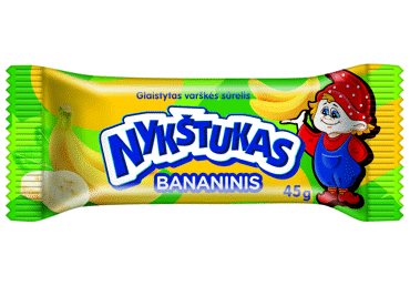 Glaistytas varškės sūrelis NYKŠTUKAS bananinis, 24,3 % rieb., 45 g