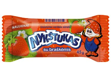 Glaistytas varškės sūrelis NYKŠTUKAS su braškėmis, 23,9% rieb., 45 g