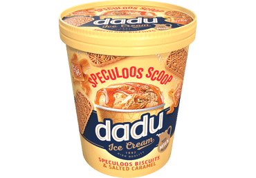 Grietininiai ledai DADU su sūrios karamelės, sausainių įdaru, 315 g