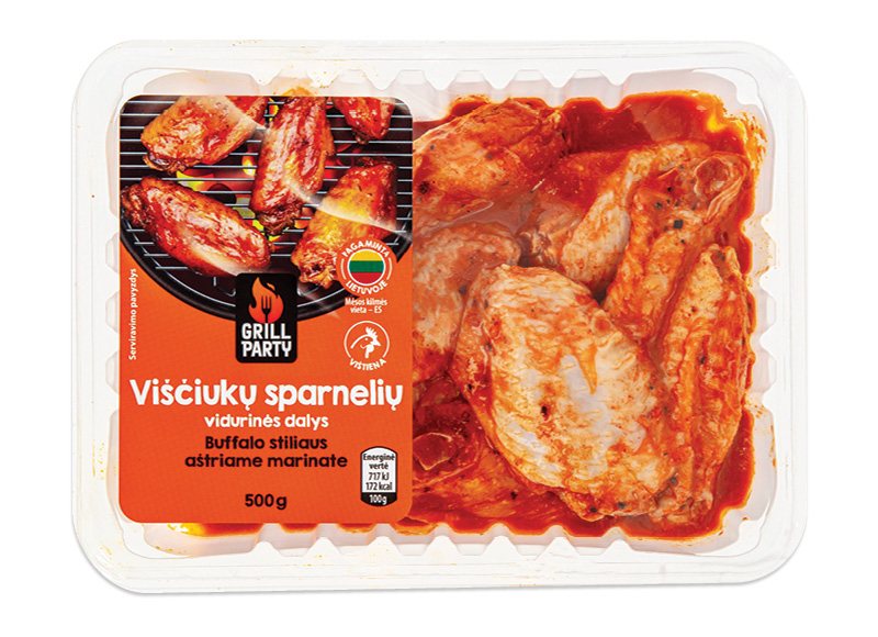 GRILL PARTY MARIN.VIŠČIUKŲ SPARNŲ VIDUR./DALYS SU BUFFALO MARINATU, 500 g