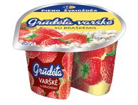 GRŪDĖTA varškė su braškėmis, 7 % rieb., 150 g
