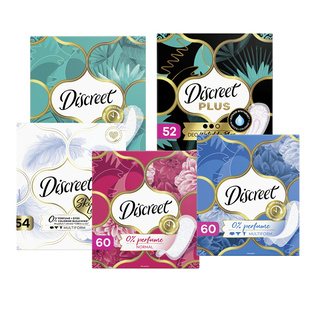 Hig. įklotai DISCREET (5 rūšių), /pak., 54 vnt./pak., 60 vnt./pak., 52 vnt