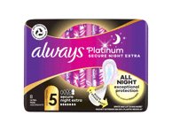 Higieniniai paketai ALWAYS Platinum Extra Secure Night, S5, 8 vnt