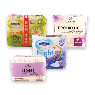 Hig.paketams, įklotams ir tamponams CARIN (įv. rūš.)